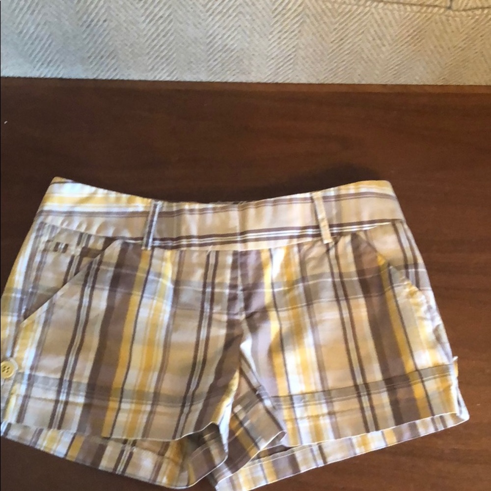 Yellow and brown plaid shorts